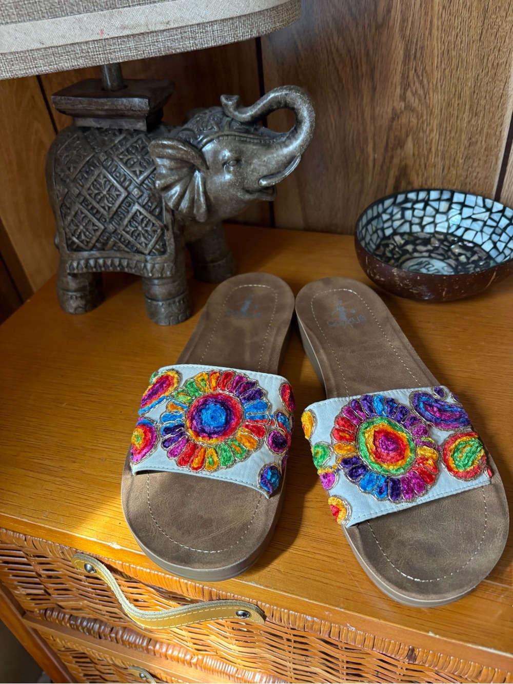 Corkys Boho Embroidered Floral Slide Sandals Women’s Size 10